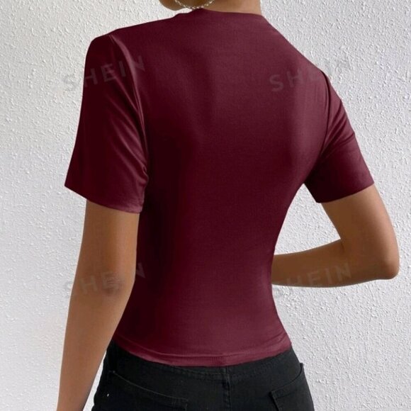 SHEIN Prive` Ruched Mock Neck Tee - Picture 4 of 7